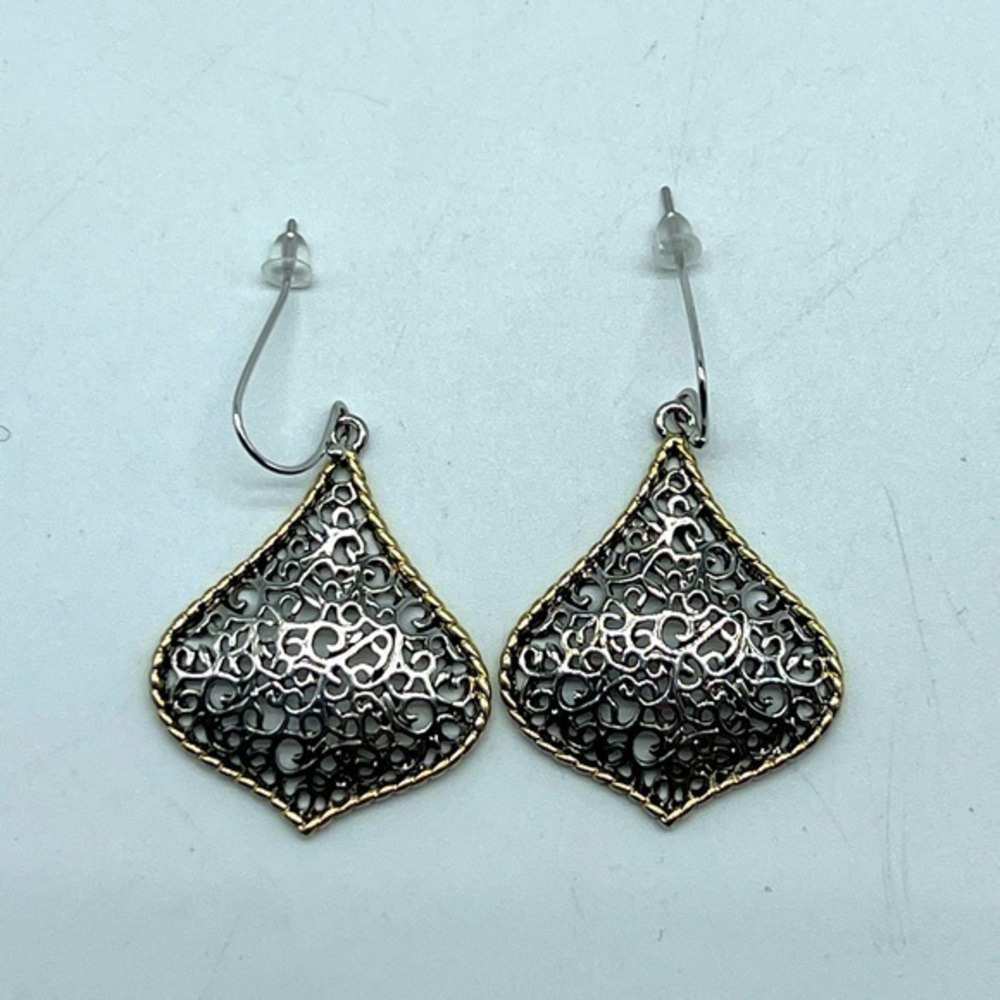 NEW REAL SIMPLE drop dangle open mesh pattern gold and silver fashion earrings